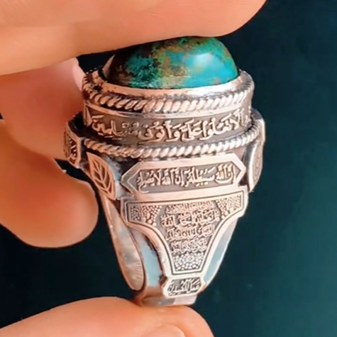 خاتم مصنوع يدويًا من الفضة الإسترلينية عيار 925 على شكل تمثال مسجد فيروزي خاتم مصنوع يدويًا من الفضة الإسترلينية عيار 925 على شكل تمثال مسجد فيروزي